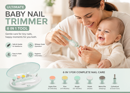 Ultimate 6-in-1 Baby Nail Trimmer Grooming Kit - Safe and Silent Electric Nail Trimmers for Babys & Toddlers  - Perfect for On-the-Go Grooming