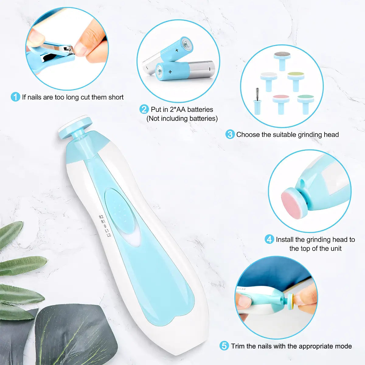 Ultimate 6-in-1 Baby Nail Trimmer Grooming Kit - Safe and Silent Electric Nail Trimmers for Babys & Toddlers  - Perfect for On-the-Go Grooming