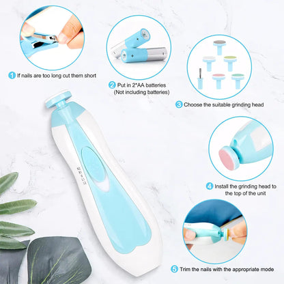 Ultimate 6-in-1 Baby Nail Trimmer Grooming Kit - Safe and Silent Electric Nail Trimmers for Babys & Toddlers  - Perfect for On-the-Go Grooming